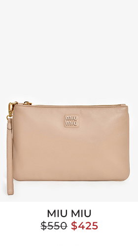 Miu Miu Beige Leather Logo Zip Pouch