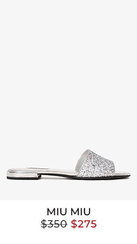Miu Miu Silver Metallic Leather Glittered Slides Size 36