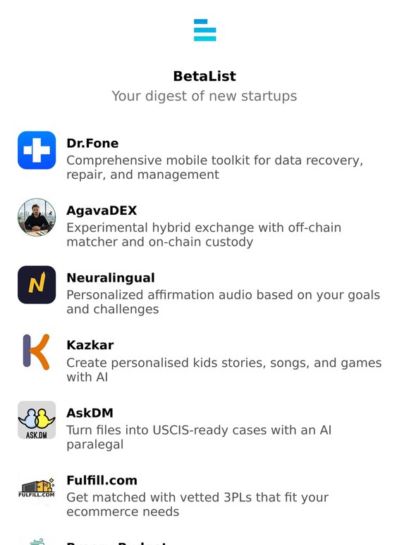 Dr.Fone, AgavaDEX, Neuralingual, Kazkar, AskDM, and more