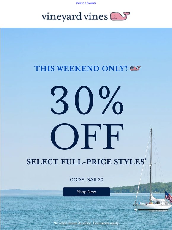 This Weekend Only: 30% Off Select Full-Price Styles