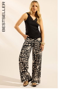 LTS Tall Black Tropical Print Wide Leg Trousers