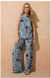LTS Tall Blue Coastal Print Wide Leg Trousers