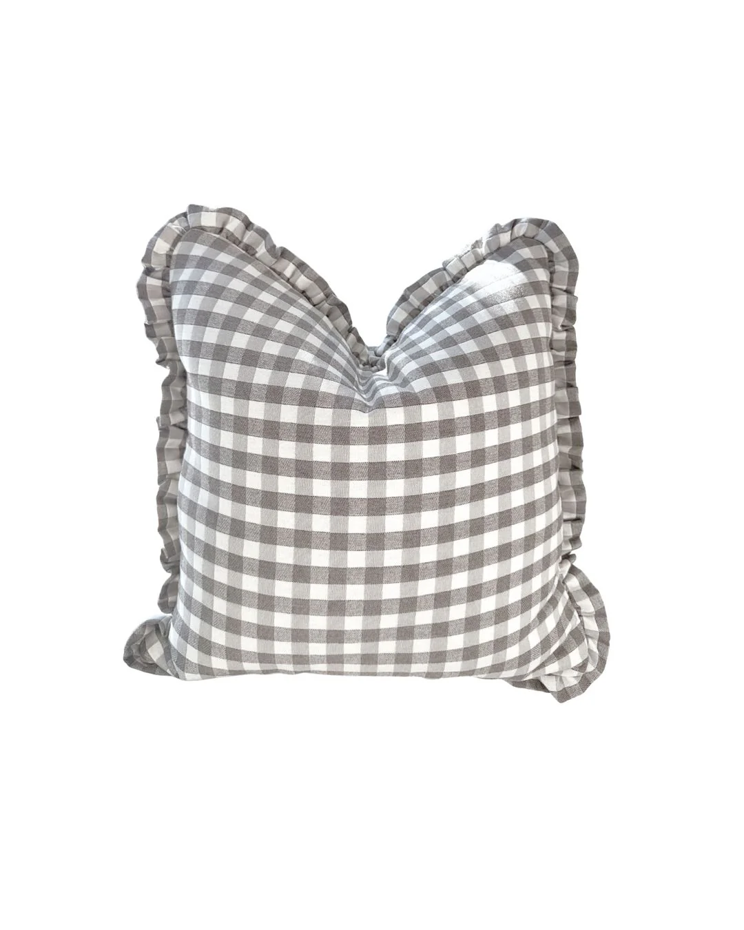 Image of Ruffle Edge Pillow in Stone Gingham