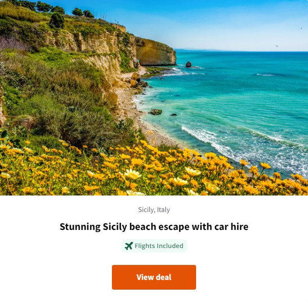 Stunning Sicily beach escape with car hire