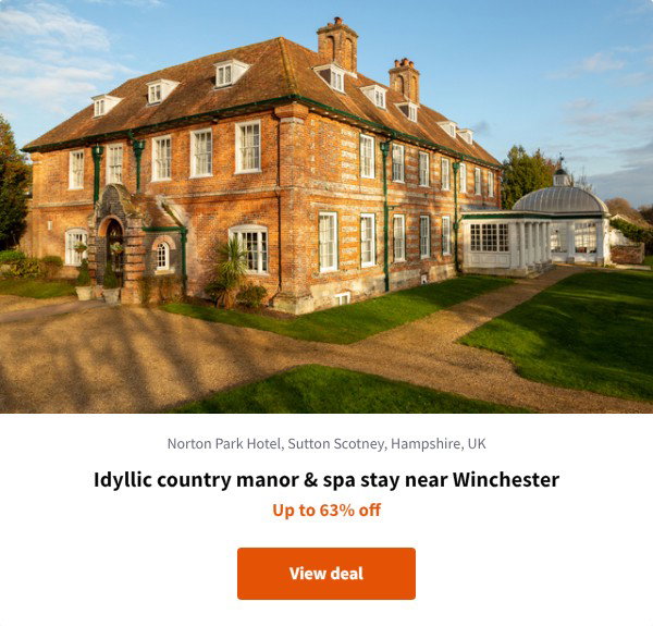 Idyllic country manor & spa stay near Winchester