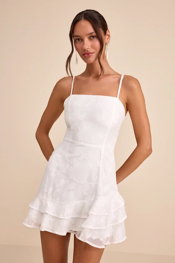 Image of Days with You White Floral Burnout Ruffled Mini Dress