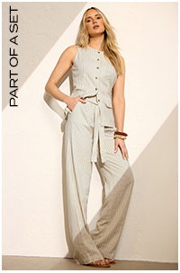 LTS Tall Ivory White Pinstripe Linen Wide Leg Trousers