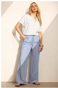 LTS Tall Blue & White Stripe Wide Leg Trousers