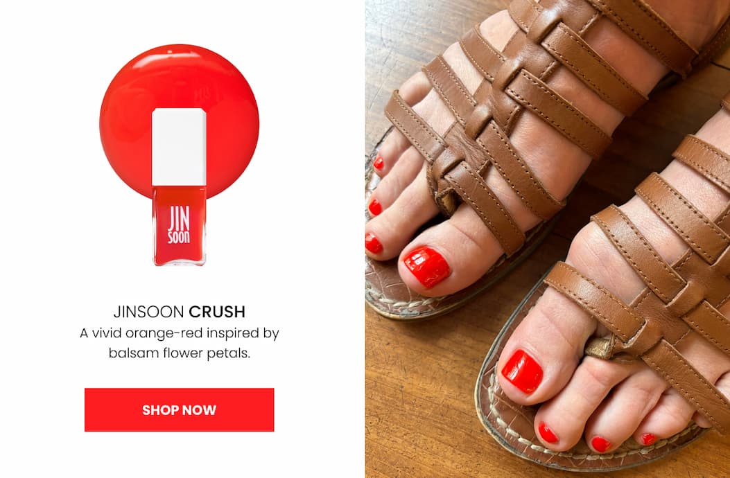 Vivid orange red polish with red pedi
