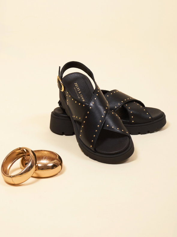 Sandales gomme cuir noir