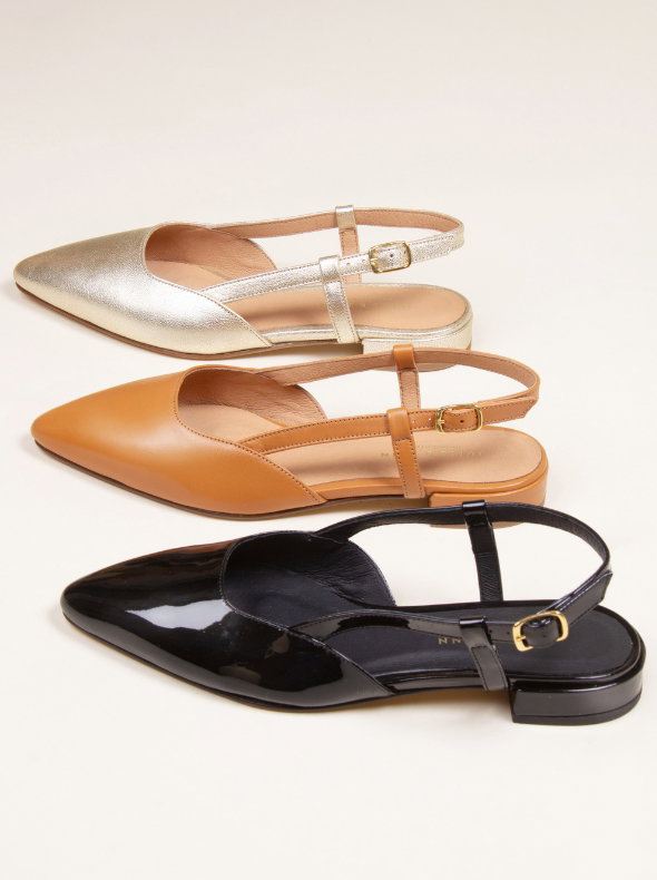 Ballerines slingback cuir vernis noir
