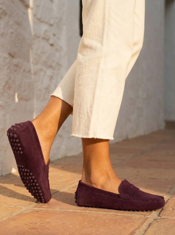 Mocassins cuir daim bordeaux