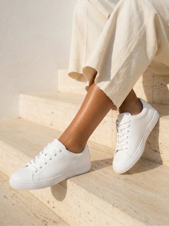 Tennis lacet cuir blanc