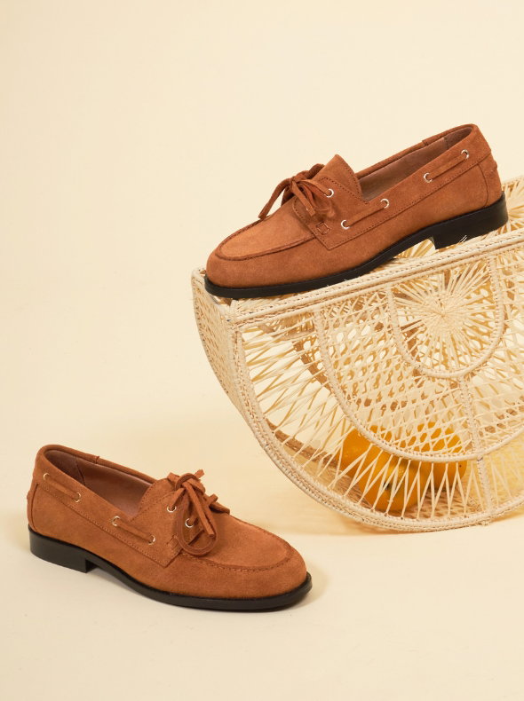 Mocassins bateau cuir daim camel