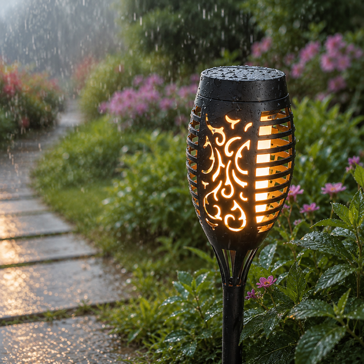 Avon waterproof garden torch in the rain