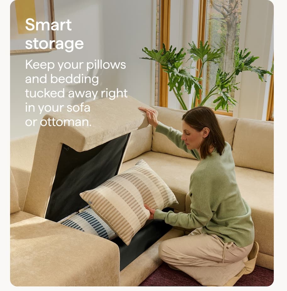 Smart storage. Keep your pillows and bedding tucked away right in your sofa or ottoman.