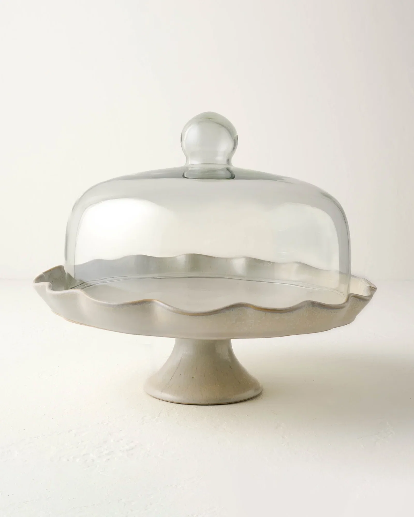 French Grey Ruffle Cake Stand with Dome