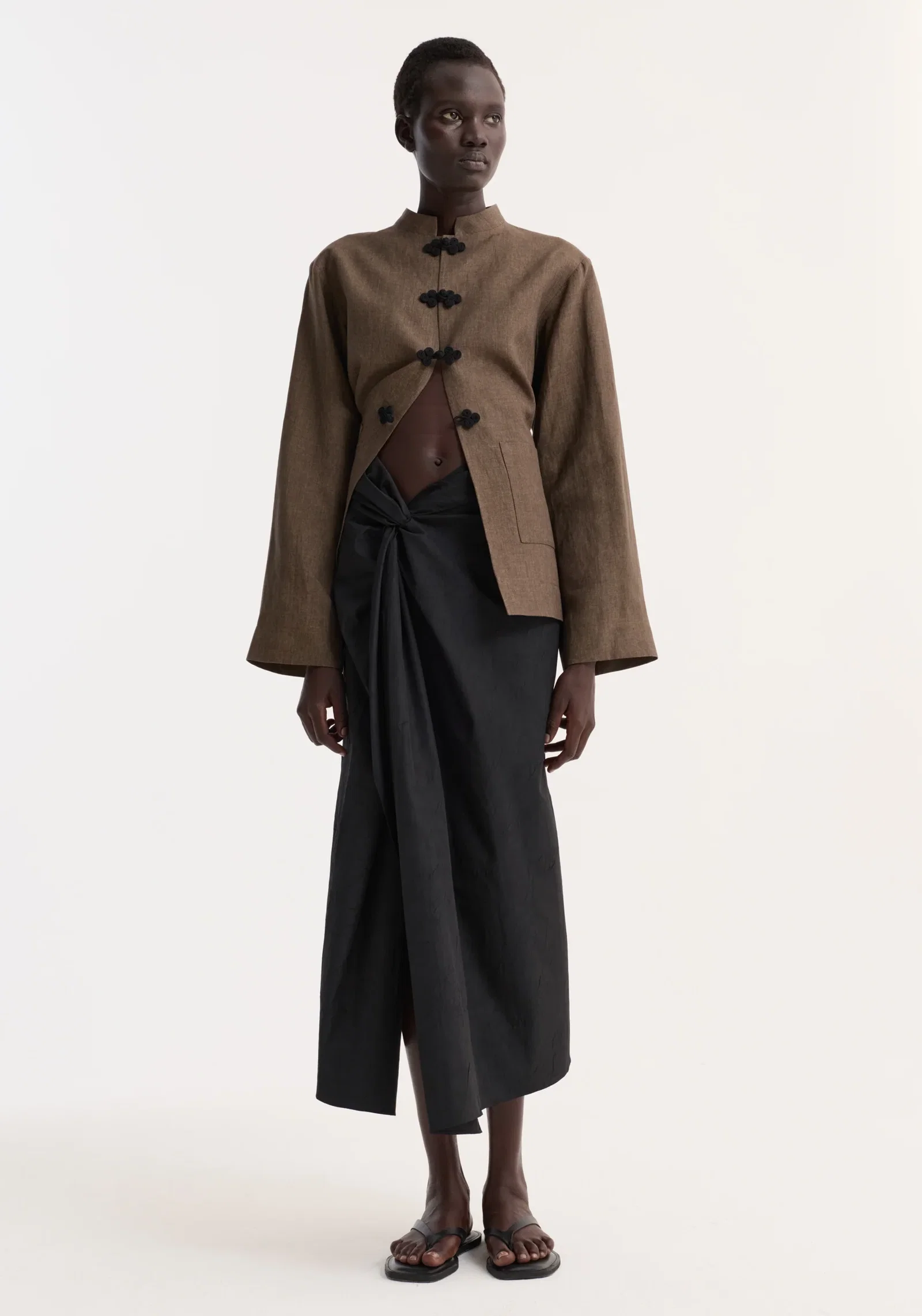 Image of Sarong textured skirt | black