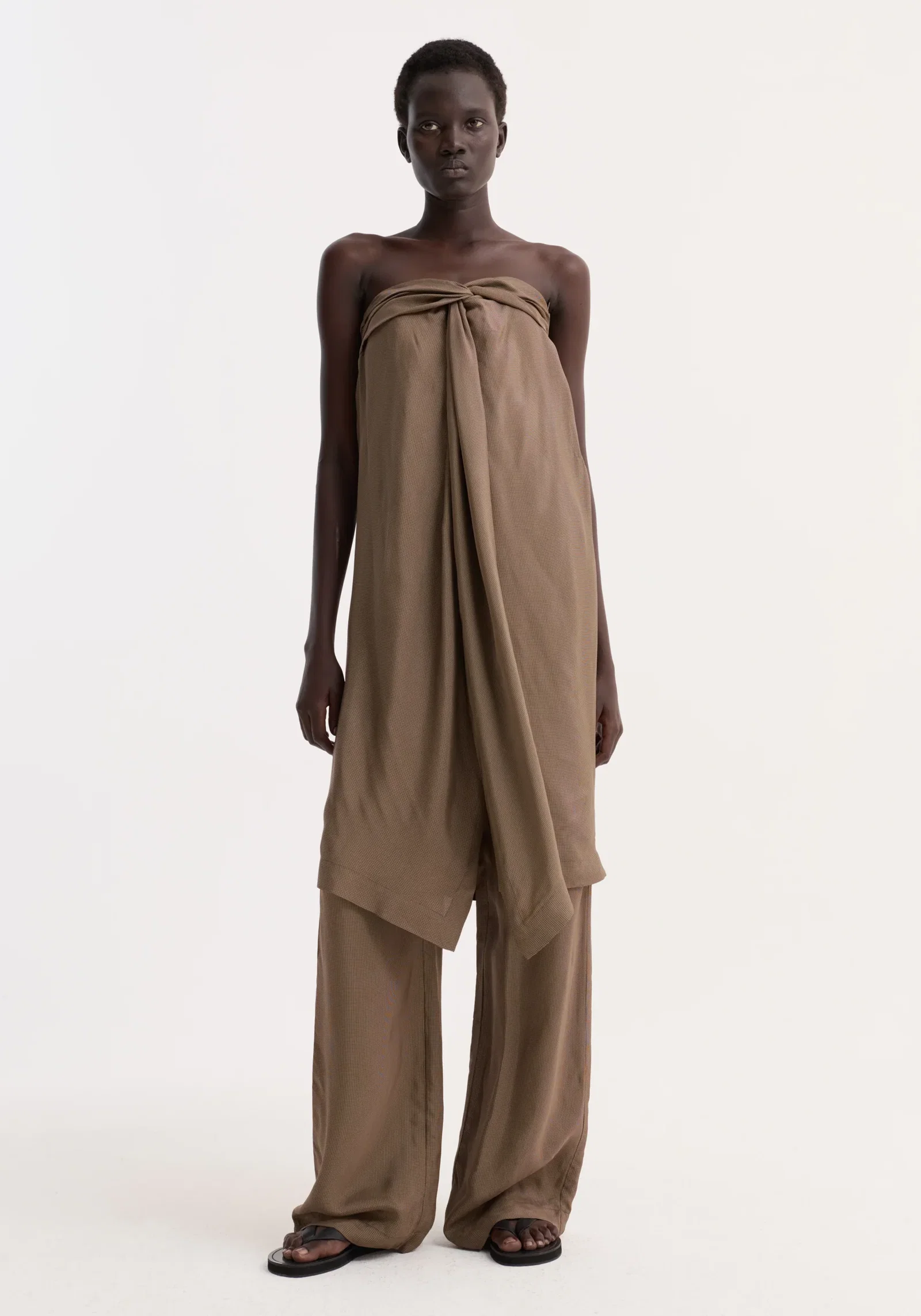 Image of Sarong top | brown mini check