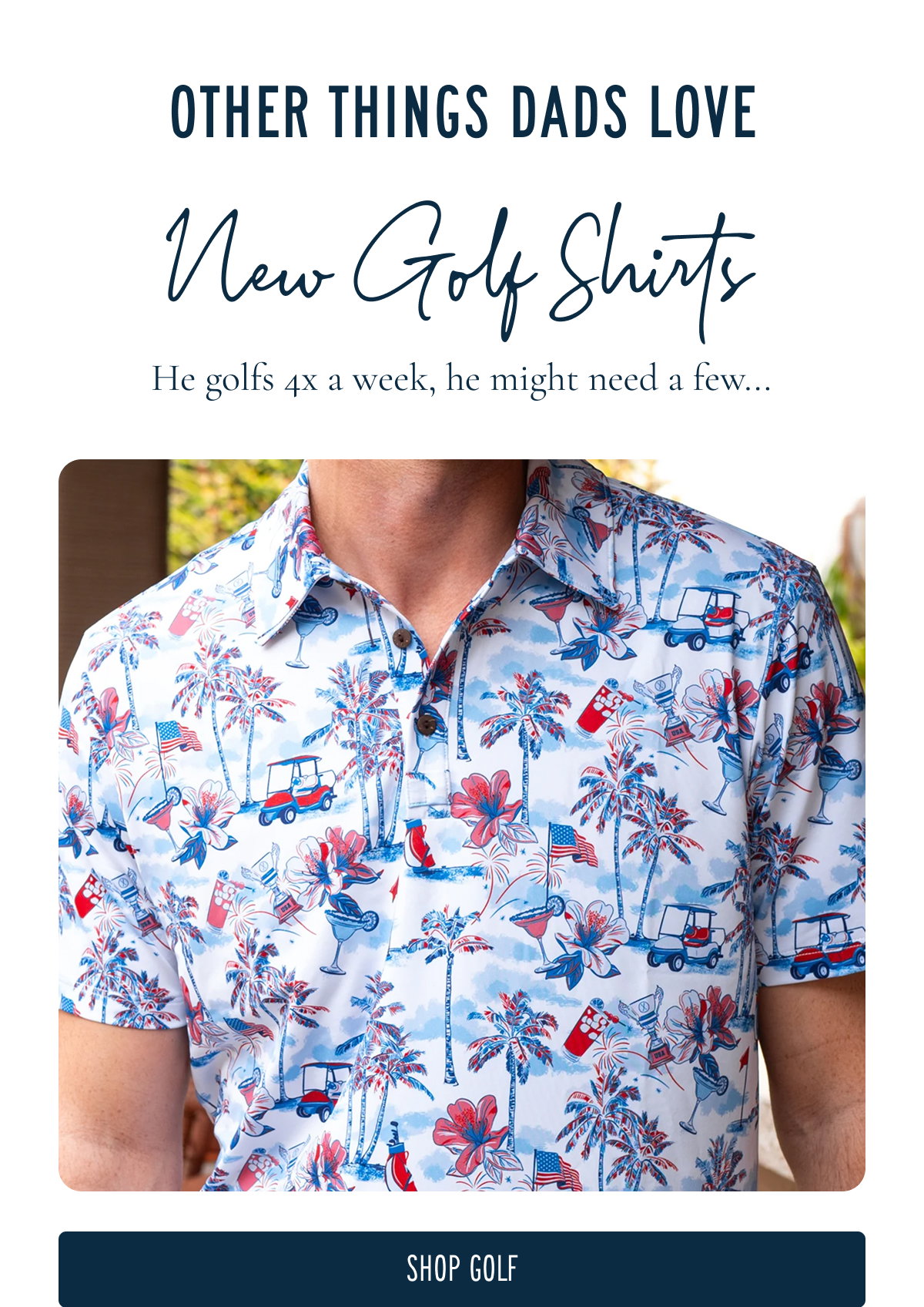 OTHER THINGS DADS LOVE  New Golf Shirts  He golfs 4x a week, he might need a few...  [[SHOP GOLF]]