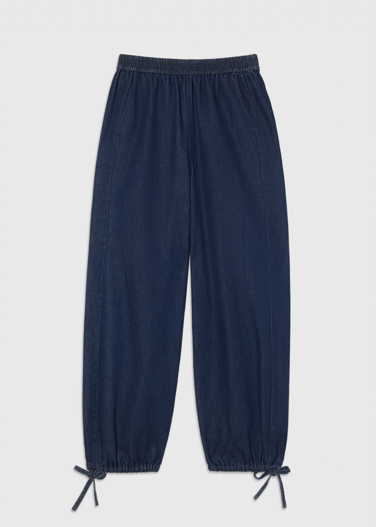 Dark Denim Tie Hem Balloon Trouser