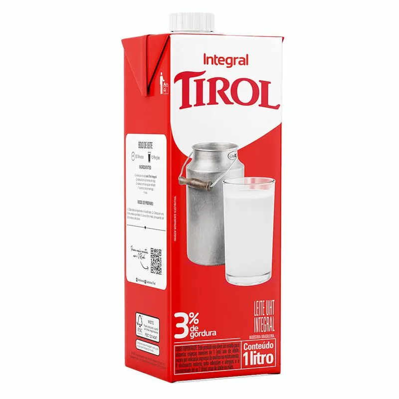 Leite Tirol Integral Com Tampa 1l