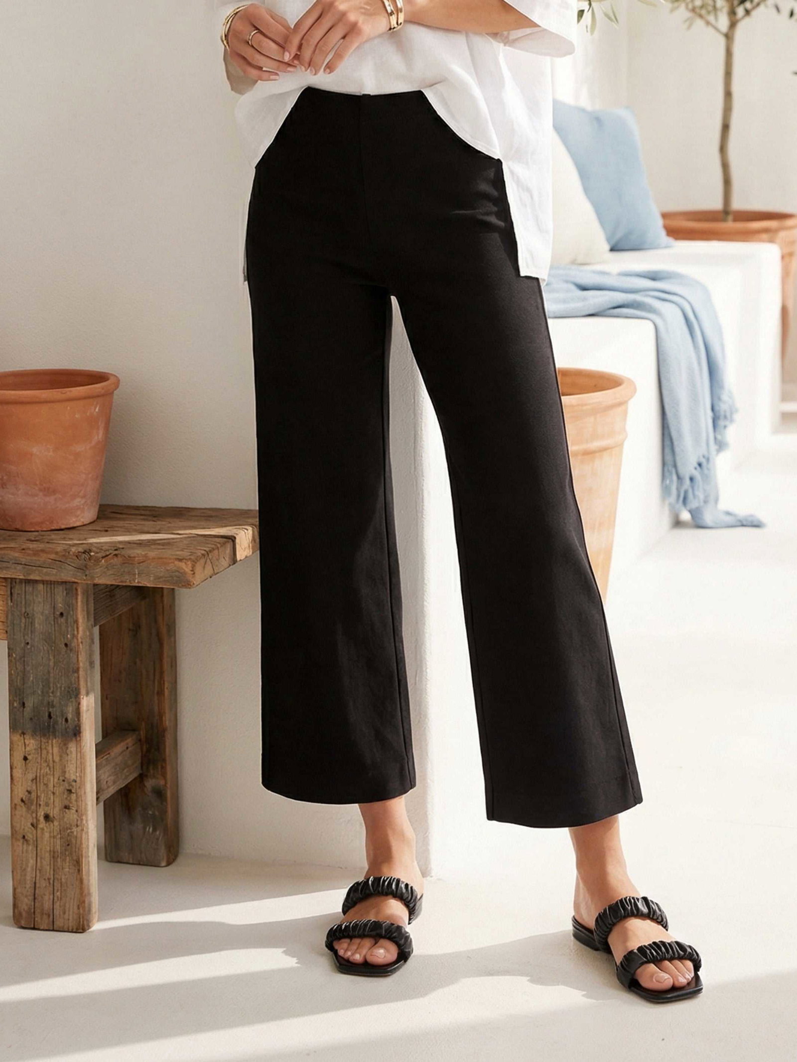 Image of Wide-Leg Cropped Pants