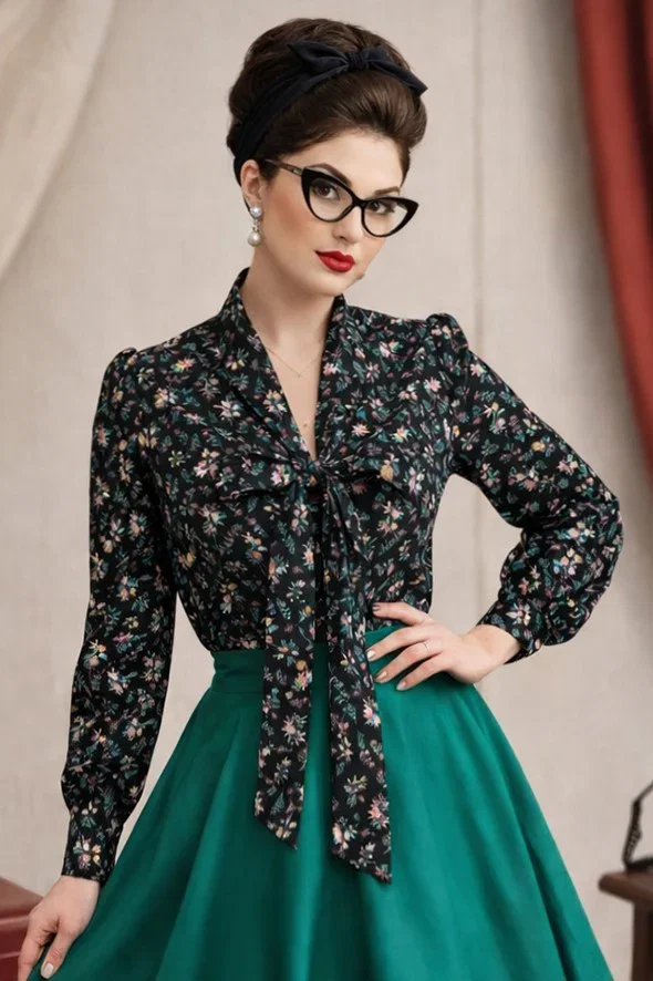 Image of Margaret Black Ditsy Floral Blouse