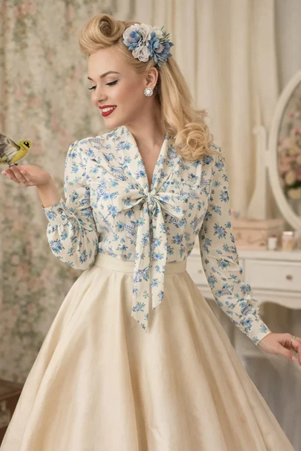 Image of Margaret Vintage Bird Cage Blouse In Cream