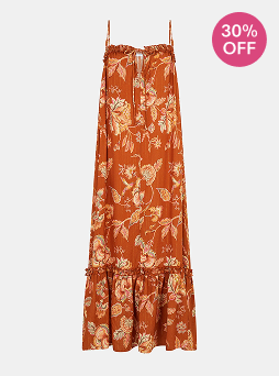 Sleeveless Floral Shimmer Maxi Dress Orange