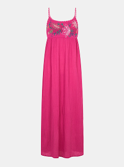 Tie Back Embroidered Midi Dress Pink
