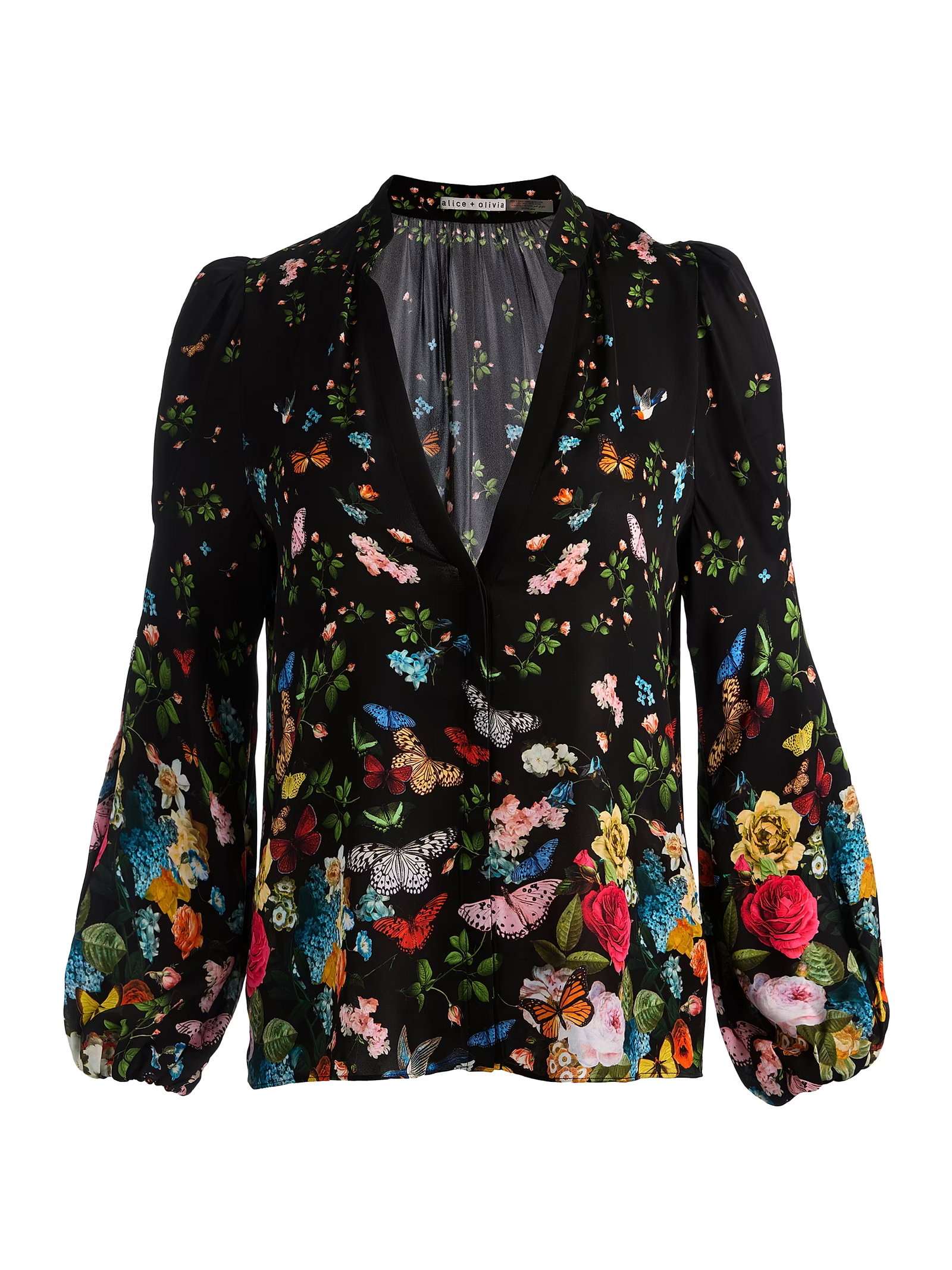 Alice + Olivia Helen Floral Butterfly V-Neck Blouse
