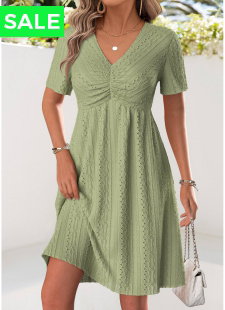 Light Camel Short Sleeve V Neck Dress
