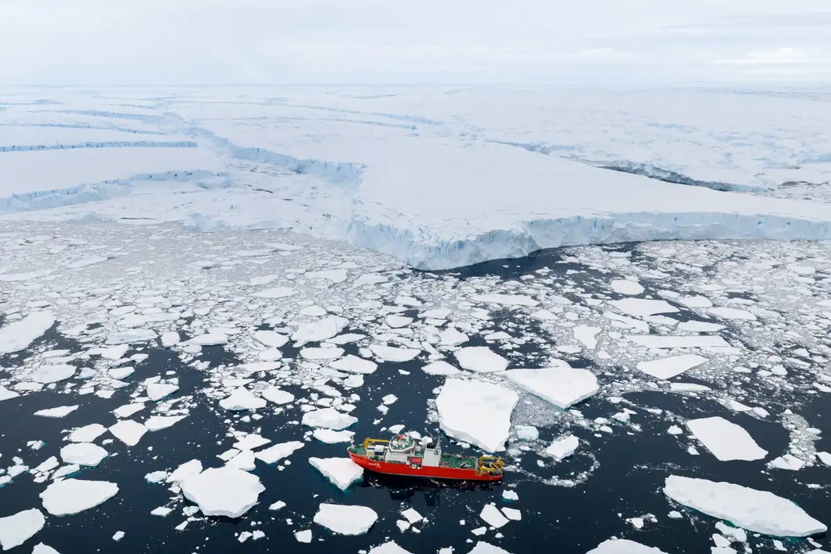 The ‘doomsday’ glacier’s giant ice shelf is about to break away. Image leads to article.