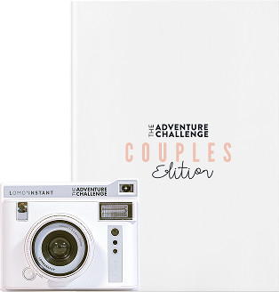 The Adventure Challenge Couples Edition book and a co-branded Lomography Instant camera