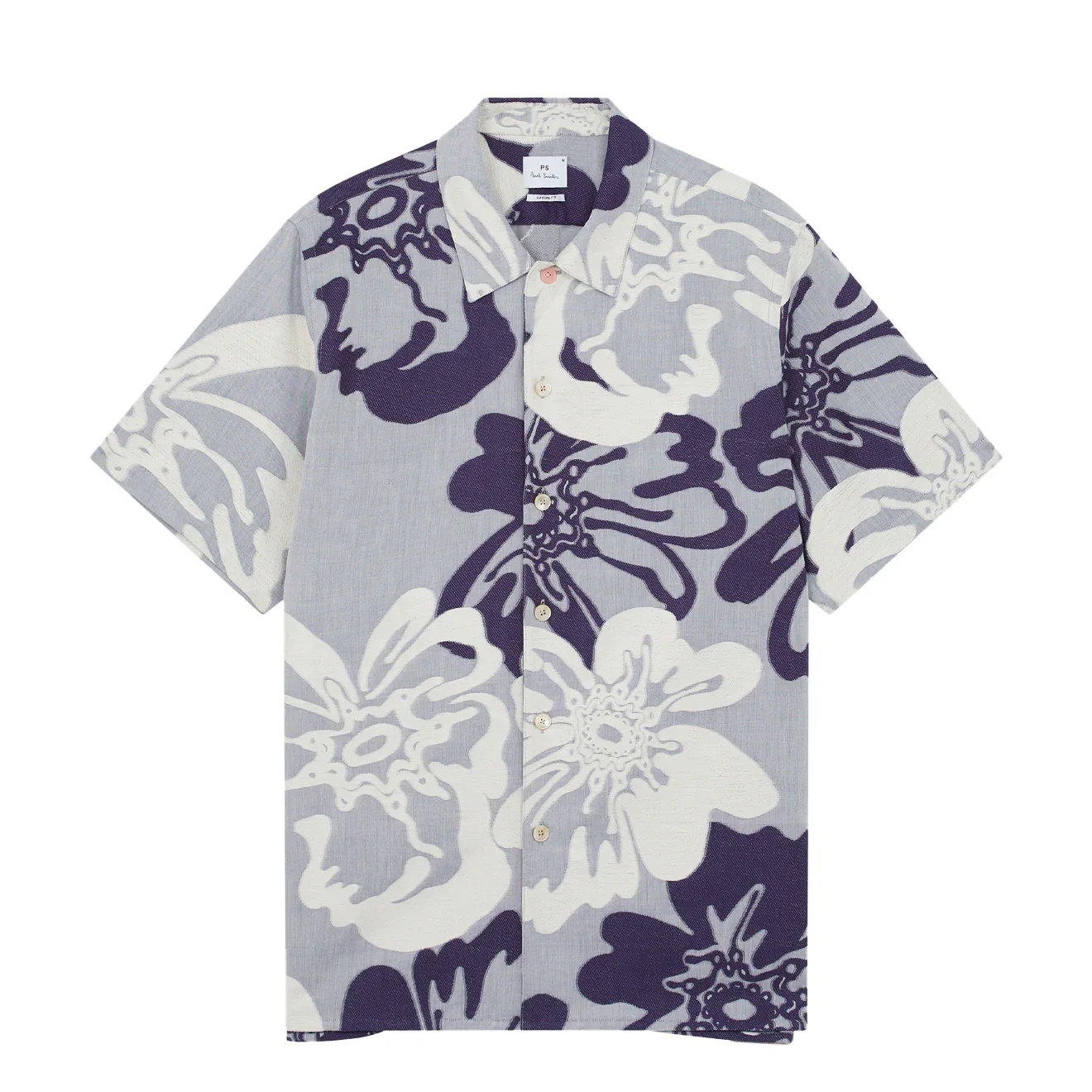 Image of Paul Smith Mens SS Casual Fit Shirt Floral Jacquard / Pale Blue