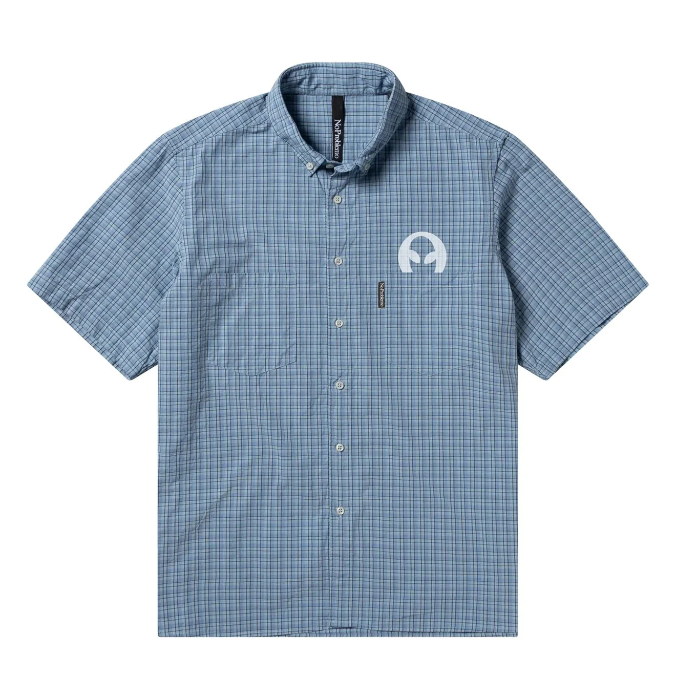 Image of No Problemo Alien-O Print SS Check Shirt Blue