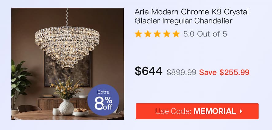 Aria Modern Chrome K9 Crystal Glacier Irregular Three-Color Dimming Chandelier