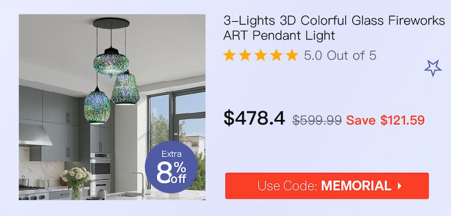 3-Lights 3D Colorful Glass Fireworks ART Pendant Light