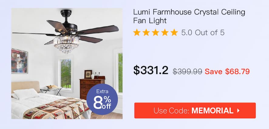 Lumi Farmhouse Crystal Ceiling Fan Light