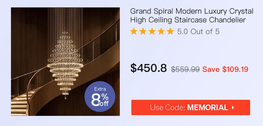 Grand Spiral Modern Luxury K9 Crystal Raindrop High Ceiling Staircase Chandelier