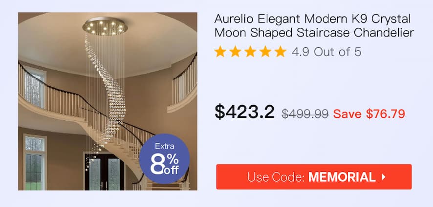 Aurelio Elegant Modern K9 Crystal Moon Shaped Spiral Staircase Chandelier
