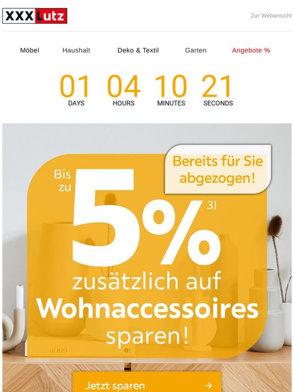 Bis zu 5 % auf Wohnaccessoires sparen – nur bis 31.05.2026!