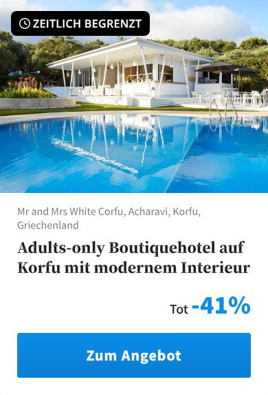 Adults-only Boutiquehotel auf Korfu mit modernem Interieur