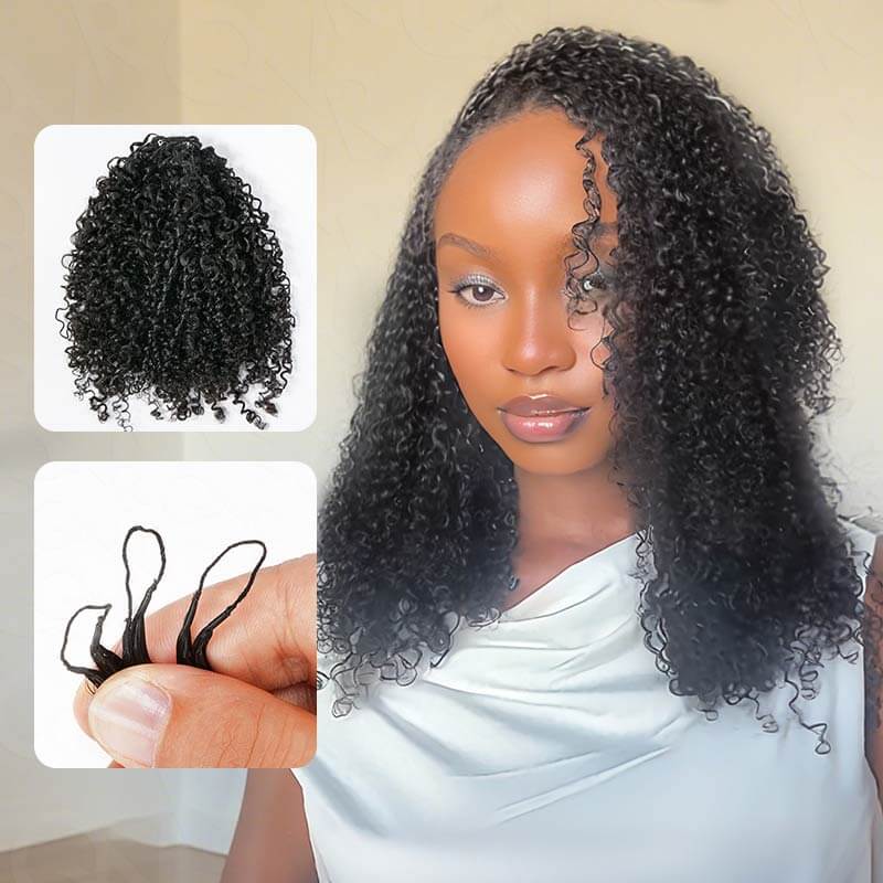 QVR Burmese Kinky Curly Crochet Hair Machine Made Natural Black Natural Curls Feather Human Hair Extension