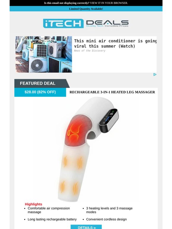 Air Compression Heated Leg Massager $28 + Free Shipping!