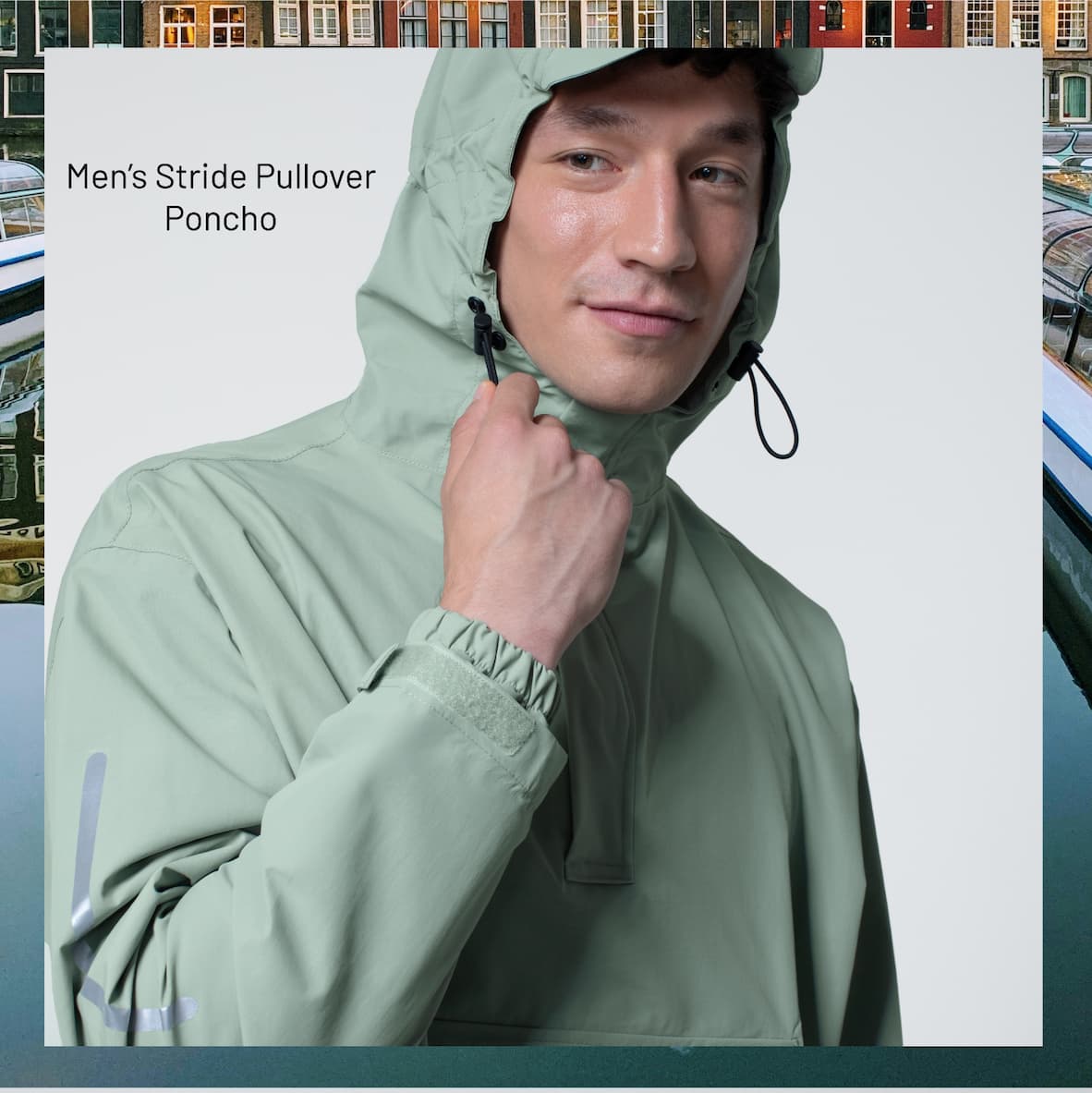 Man Wearing Stride Pullover Poncho in Sage