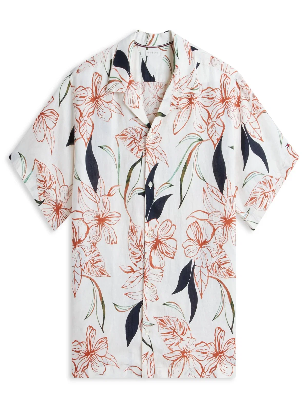 Short-sleeved linen shirt with print, Regular Fit