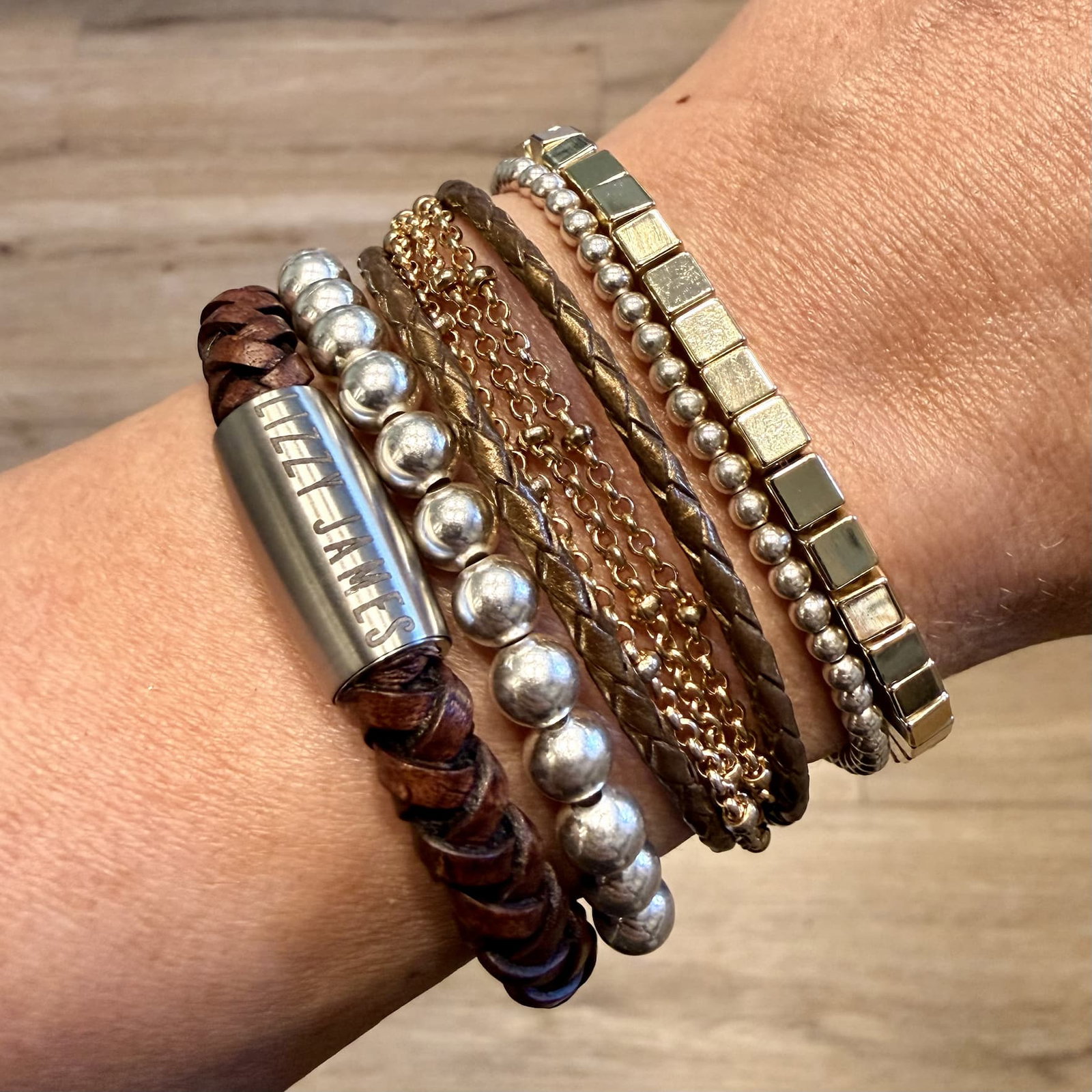 Lizzy James Bracelet Stack - Mixed Metals and Leather