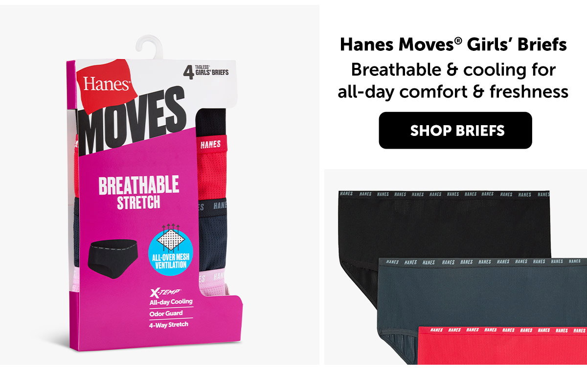 Hanes Moves Girls' Breathable Stretch Brief Underwear